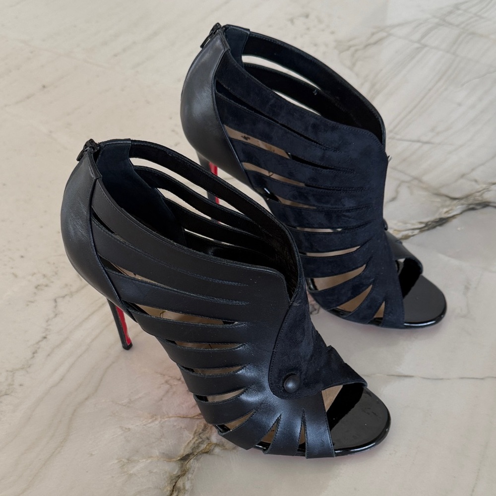 Rare Christian Louboutin Black Cutout High Heel booties